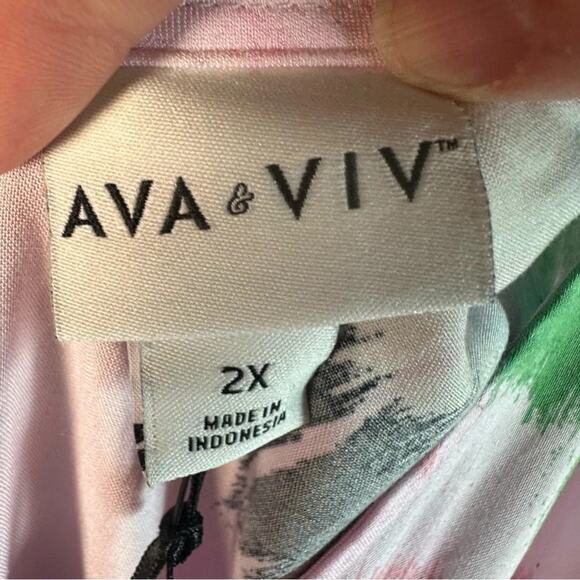 AVA & VIV mine Dress pastel colorful v-neck coastal spring Bohemian plus size - Picture 3 of 10